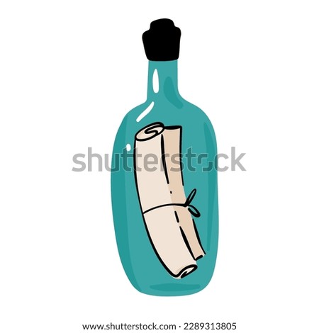 Message in the bottle icon in cartoon style isolated on white background. Pirates symbol stock vector illustration.