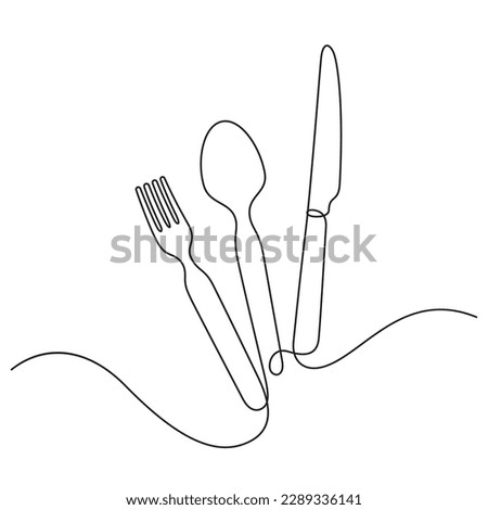 utensils set in continuous line drawing style. spoon,fork,steak knife line art decorative Royalty-Free Stock Photo #2289336141