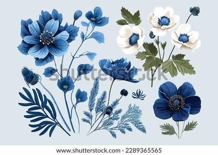 Blue flowers illustration. Vector desing.