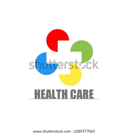 Health care concept logo design with blue,red,green and yellow circles.