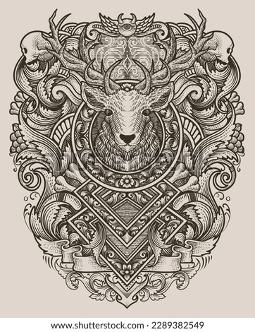illustration deer head with antique engraving ornament style good for your merchandise dan T shirt