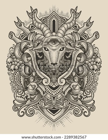 Goat head tree eyes with antique engraving ornament style good for your merchandise dan T shirt