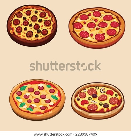 beautiful tasty pizza vector illustration set. cartoon style fast food