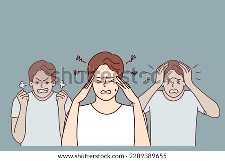 Man experiencing mental suffering and imbalance associated with age-related hormonal surges affecting mood. Emotionally unstable guy needs help of psychotherapist doctor due to onset of panic attack  Royalty-Free Stock Photo #2289389655