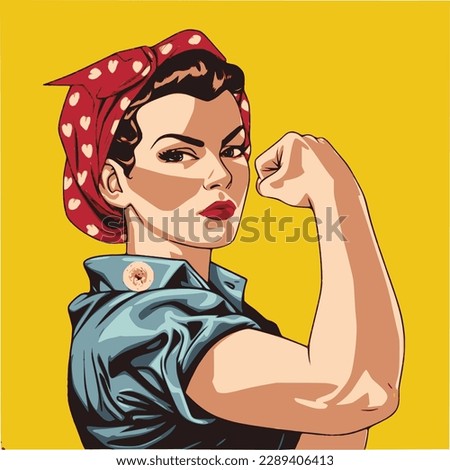 Feminist symbol. Strong powerful woman. Woman's day banner. We Can Do It. Woman s fist symbol of female power Royalty-Free Stock Photo #2289406413