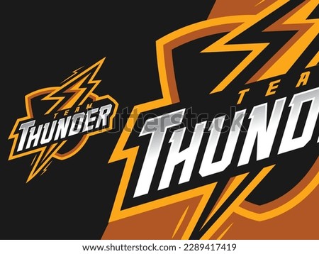 Thunder Team Esport Mascot logo.lightning logo vector design fit for emblem,mascot,t-shirt,sport and esport. Royalty-Free Stock Photo #2289417419