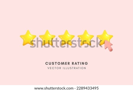 3D five stars with mouse cursor, customer rating, user experience, performance evaluation or feedback concept, Vector illustration.