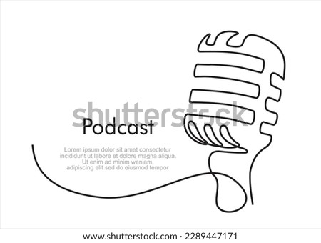 Podcast. Continuous one single line drawing Retro microphone logo icon, tattoo, vector illustration concept