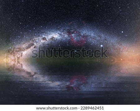 Milky Way Panorama reflected in water, Galaxy, Lake, Calm, Reflection in water, Night Sky, Starscape, Night Scape, Deep Space, Outer Space, derived from ESO P. Horálek, further edited and enhanced