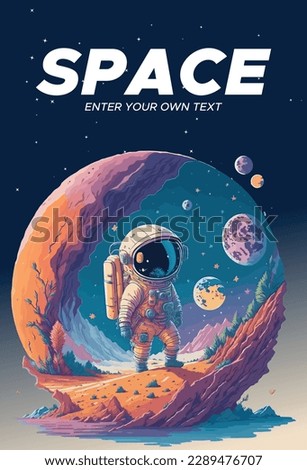 Explore the vast expanse of the universe with this stunning image of an astronaut walking on the moon with the planets in the background. This awe-inspiring scene captures the beauty and wonder  Royalty-Free Stock Photo #2289476707