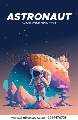 Explore the vast expanse of the universe with this stunning image of an astronaut walking on the moon with the planets in the background. This awe-inspiring scene captures the beauty and wonder  Royalty-Free Stock Photo #2289476709