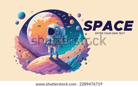 Explore the vast expanse of the universe with this stunning image of an astronaut walking on the moon with the planets in the background. This awe-inspiring scene captures the beauty and wonder  Royalty-Free Stock Photo #2289476719