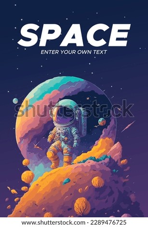 Explore the vast expanse of the universe with this stunning image of an astronaut walking on the moon with the planets in the background. This awe-inspiring scene captures the beauty and wonder  Royalty-Free Stock Photo #2289476725