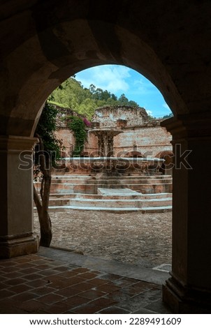 Ruins of the convent called Capuchinas in La Antigua Guatemala, a place dedicated in Spanish colonial times to the Catholic religion. Royalty-Free Stock Photo #2289491609