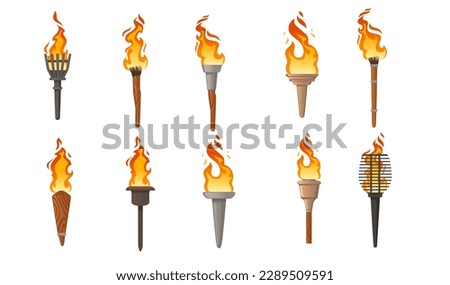 Set of medieval torch light vector illustration isolated on white background