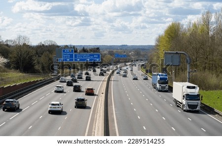 Reading, UK: Traffic on the M4 Smart Motorway heading away from London. Royalty-Free Stock Photo #2289514255