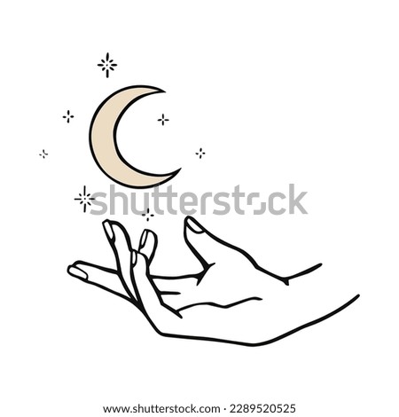 A hand reaching for a moon in a hand