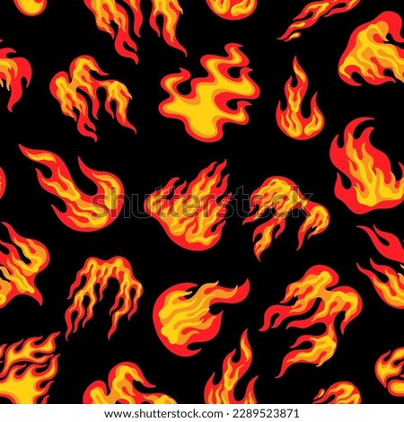 Fire flame pattern. Seamless fireflame, flammable texture of firewall, hell or spicy, hot angry devil clip art, red, orange and yellow inferno effect, temperature. Vector cartoon background