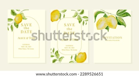 Wedding pemplates with watercolor lemon and leaves. Vector EPS10 Royalty-Free Stock Photo #2289526651