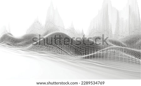 White abstract background, visualisation of sound waves and technology, corporate background, moving particles. Abstract vector 3d illustration Royalty-Free Stock Photo #2289534769