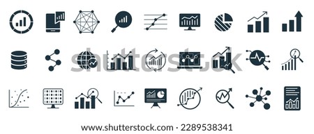 Analysis and statics icon set. Graph, chart, analytics, growth line icon vector Royalty-Free Stock Photo #2289538341