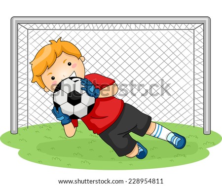Illustration Featuring a Young Goalkeeper Catching a Soccer Ball