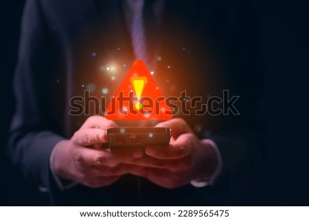 Warning notification, People with spam message icon on mobile phone Royalty-Free Stock Photo #2289565475