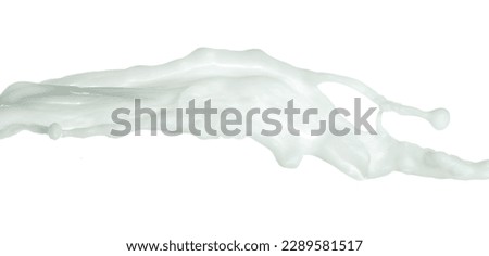 Daily Milk white lotion droplet fly splashing. Milk cream pour float to mid air. Moisturizer lotion explosion spill. White background isolated high speed shutter freeze Royalty-Free Stock Photo #2289581517