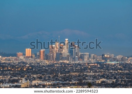 Sunset classical view of Los Angeles Downtown from Kenneth State Park at California