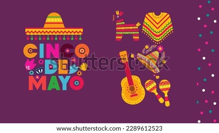 text and illustrations from Mexican culture traditions and festivals on the theme of Cinco de Mayo Royalty-Free Stock Photo #2289612523