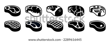 Vector steak icons set. Degrees of steak doneness. Blue, rare, medium, well, well done. Royalty-Free Stock Photo #2289616445