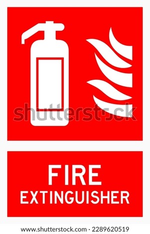isolated fire extinguisher, safety symbols on red rectangle board notification sign for pictograms, icon, label, logo or package industry etc. flat style vector design.