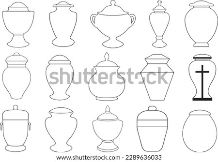 Illustration of different funeral cremation urns isolated on white Royalty-Free Stock Photo #2289636033