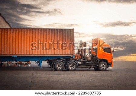 Semi Trailer Trucks on The Parking Lot with The Sunse. Trucks Loading at Dock Warehouse. Shipping Cargo Container. Delivery Trucks, Distribution, Freight Trucks Cargo Transport, Warehouse Logistics.	
 Royalty-Free Stock Photo #2289637785