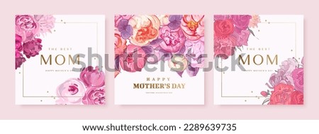Set of Mother's day poster, banner or greeting card with hand drawn flowers on light background Royalty-Free Stock Photo #2289639735