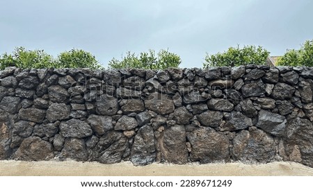Stone Wall at Jeju, South Korea. Jeju is famous for its basalt stone wall. Royalty-Free Stock Photo #2289671249