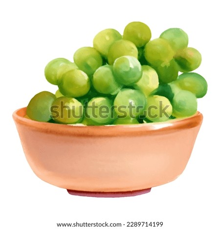Green Grapes on Wooden Bowl Isolated Hand Drawn Painting Illustration