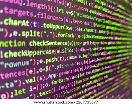 PHP and coding technologies. Programmer developer screen. Source code close-up. Programmer working in a software develop company office. Program code PHP HTML CSS of site