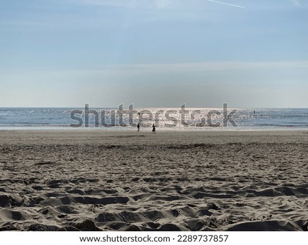 two people on the beach on the horizon