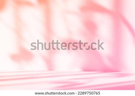 Abstract pink color gradient studio background for product presentation. Empty room with shadows of window and flowers and palm leaves . 3d room with copy space. Summer concert. Blurred backdrop. Royalty-Free Stock Photo #2289750765