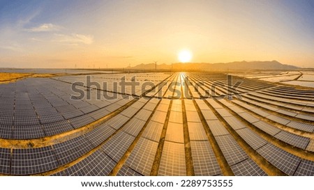 Aerial view of Solar panel, photovoltaic, alternative electricity source - concept of sustainable resources on a sunny day, Phuoc Diem, Ninh Thuan, Vietnam