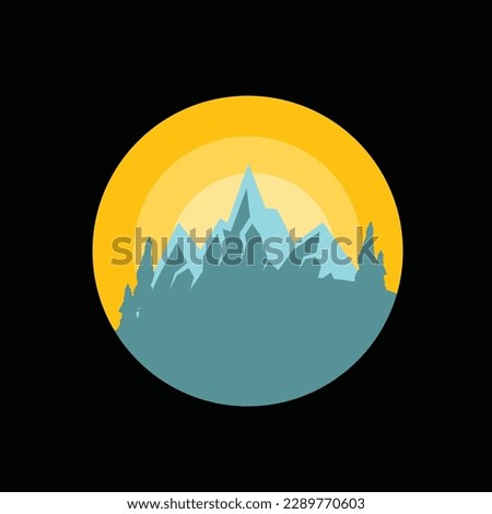 adventure logo illustration design template, with mountains and trees elements