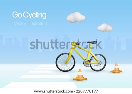 Bicycle on city street. Alternative transportation for sustainable energy for environment care and healthy lifestyle. Ecology and save the planet concept. 3D vector.