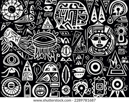 2d vector illustration geometric black and white shapes artistic drawing tribal style