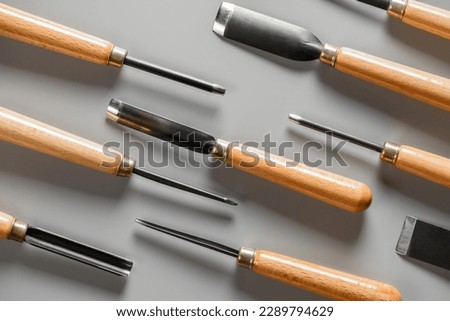 Set of sharp chisels for carving. Set of sharp chisels for carving. Wood carving. Sharp incisors. Royalty-Free Stock Photo #2289794629