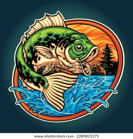 bass fishing largemouth logo illustration for logo, mascor, or tshirt design