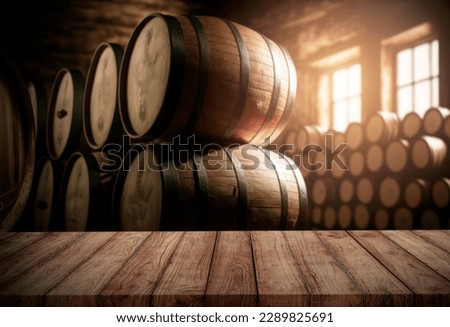 wood top table at winery background  Royalty-Free Stock Photo #2289825691