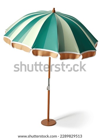 Striped beach umbrella isolated on a white background Royalty-Free Stock Photo #2289829513