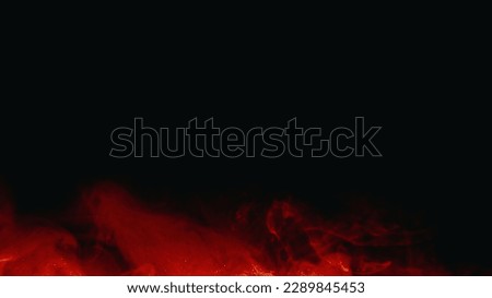 Fire flame. Smoke heat. Glitter mist. Volcano blaze. Red orange color glowing shimmering sparks haze on dark black abstract empty space background. Royalty-Free Stock Photo #2289845453