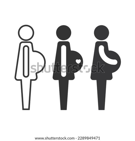 Pregnant woman icon set, mother symbol flat silhouette on white background.
